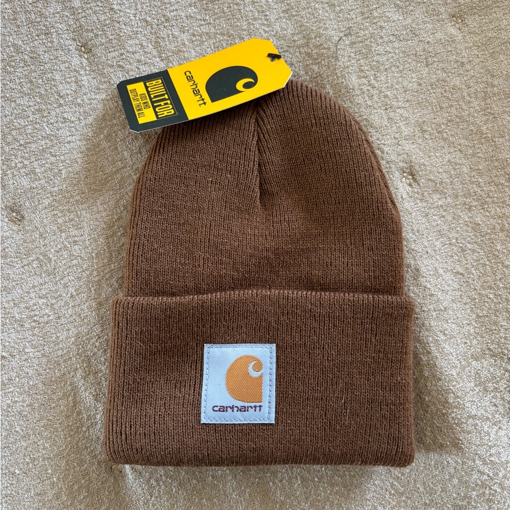Carhartt Brown Cuffed Beanie with Logo Patch